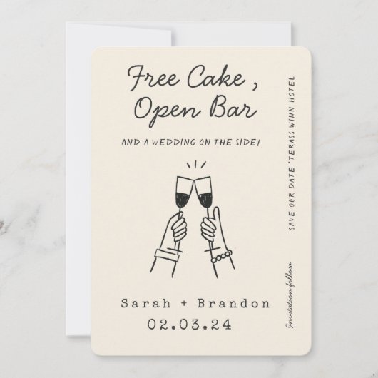 Funny Free Cake Open Bar Qr Code Save The Date (Vorderseite)