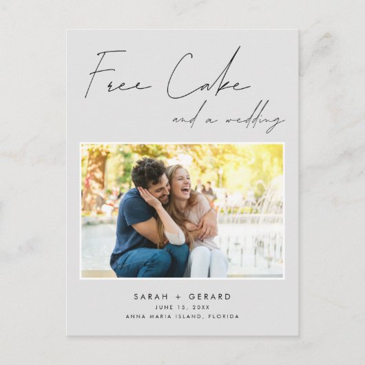 Funny Free Cake Wedding Foto Save the Date Ankündigungspostkarte (Vorderseite)