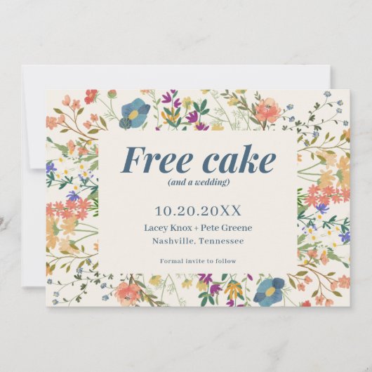 Funny Free Cake Wildblumen Hochzeit Save the Date (Vorderseite)