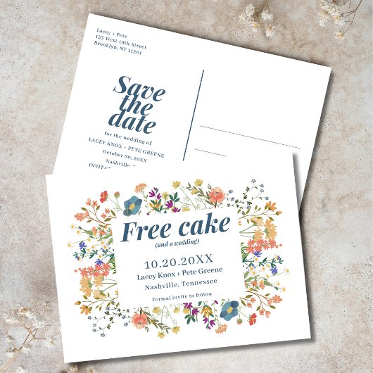 Funny Free Cake Wildblumen Hochzeit Save the Date Ankündigungspostkarte