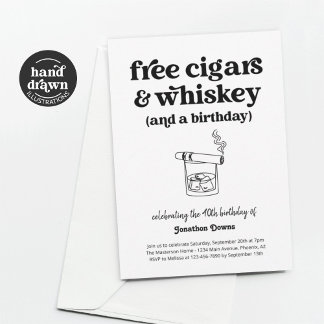 Funny Free Cigars & Whiskey Mens Geburtstagsparty Einladung