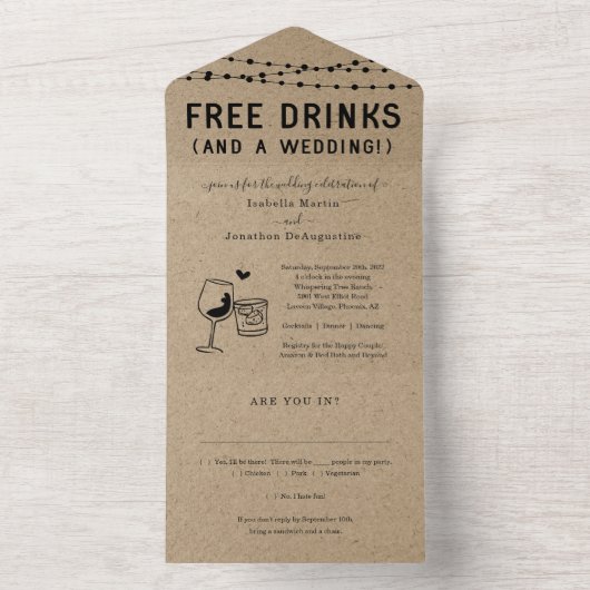 Funny Free Drink Wedg mit UAWG & Registry All In One Einladung (Innen Boden)