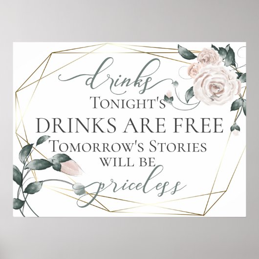 Funny Free Drinks Bar Menu Signieren Pink Gold Gol Poster (Vorne)