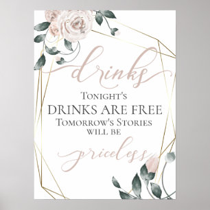 Funny Free Drinks Bar Menu Signieren Pink Gold Gol Poster