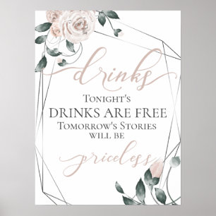 Funny Free Drinks Bar Menu Signieren Rosa Silber Poster