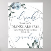 Funny Free Drinks Bar Menu Signieren Silber Poster (Vorne)