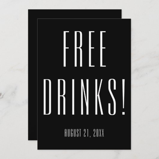 Funny Free Drinks Black Brautparty Einladung (Vorne/Hinten)