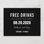 Funny Free Drinks Black Wedding Save the Date Ankündigungspostkarte (Vorderseite)