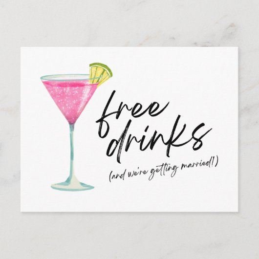 Funny Free Drinks Budget Hochzeit retten das Datum Ankündigungspostkarte (Vorderseite)