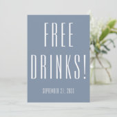 Funny Free Drinks Dusty Blue Wedding retten das Da Save The Date (Stehend Vorderseite)
