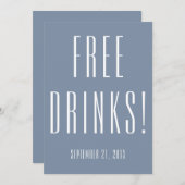 Funny Free Drinks Dusty Blue Wedding retten das Da Save The Date (Vorne/Hinten)