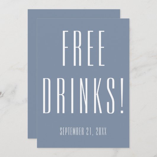 Funny Free Drinks Dusty Blue Wedding retten das Da Save The Date (Vorne/Hinten)