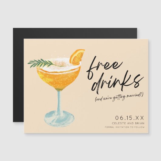 Funny Free Drinks Einzigartige Hochzeit retten das Magnetkarte (Vorne/Hinten)