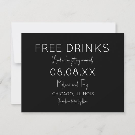 Funny Free Drinks Foto Einfache Hochzeit Save The Date (Vorderseite)