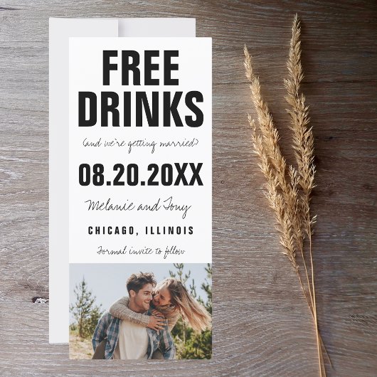 Funny Free Drinks Foto Hochzeit retten das Datum