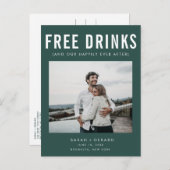 Funny Free Drinks Foto Hochzeit retten das Datum Ankündigungspostkarte (Vorne/Hinten)