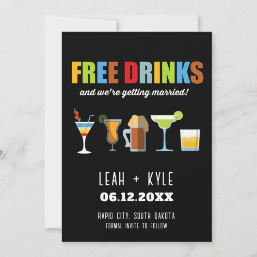 Funny Free Drinks Foto Hochzeit retten das Datum Einladung (Vorderseite)