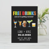 Funny Free Drinks Foto Hochzeit retten das Datum Einladung (Stehend Vorderseite)
