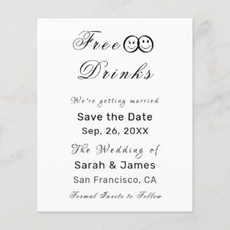 Funny Free Drinks Foto Hochzeit retten das Datum Flyer