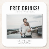 Funny Free Drinks Foto Hochzeit retten das Datum Rechteckiger Pappuntersetzer (Vorderseite)