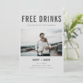 Funny Free Drinks Foto Hochzeit retten das Datum Save The Date (Stehend Vorderseite)