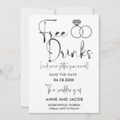 Funny Free Drinks Foto Hochzeit retten das Datum Save The Date (Vorderseite)