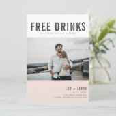 Funny Free Drinks Foto Hochzeit retten das Datum Save The Date (Stehend Vorderseite)