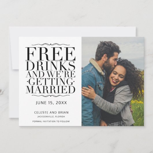 Funny Free Drinks Foto Hochzeit retten das Datum Save The Date (Vorderseite)