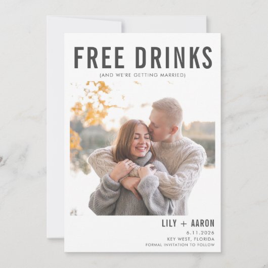 Funny Free Drinks Foto Hochzeit retten das Datum Save The Date (Vorderseite)