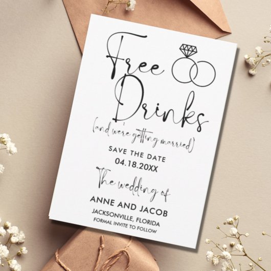 Funny Free Drinks Foto Hochzeit retten das Datum Save The Date
