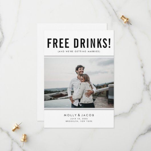 Funny Free Drinks Foto Hochzeit retten das Datum Save The Date (Vorderseite/Rückseite Beispiel)