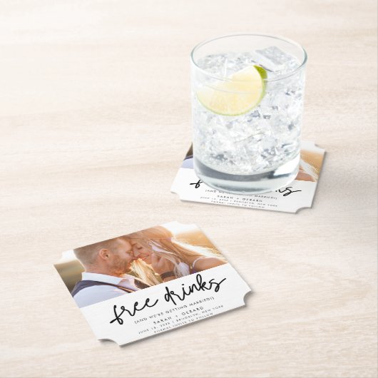 Funny Free Drinks Foto Hochzeit retten das Datum Untersetzer (Vor Ort)