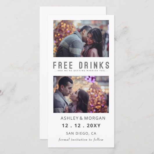 Funny Free Drinks Foto Hochzeit sparen Das Datum Ankündigung (Vorne/Hinten)