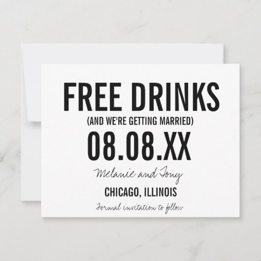 Funny Free Drinks Foto Horizontal Save the Dates Date (Vorderseite)