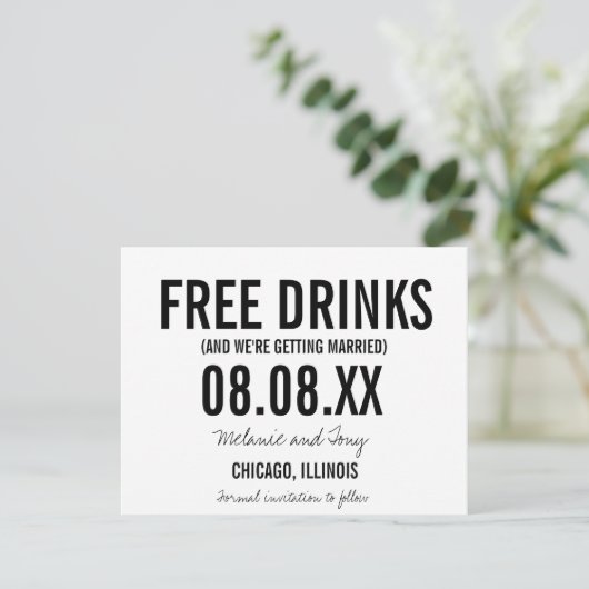 Funny Free Drinks Foto Horizontal Save the Dates Save The Date (Stehend Vorderseite)