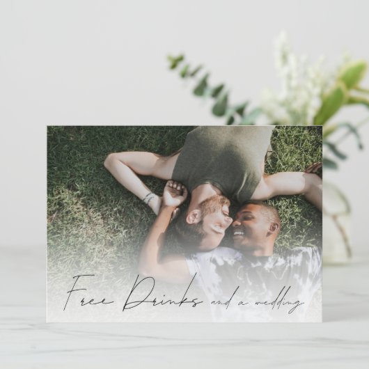 Funny Free Drinks Foto LGBT Gay Save the Date Ankündigung (Stehend Vorderseite)