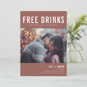 Funny Free Drinks Foto Rust Wedding Rett Datum Save The Date (Stehend Vorderseite)