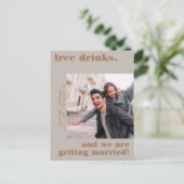 Funny Free Drinks Foto Save the Date Postkarte (Stehend Vorderseite)