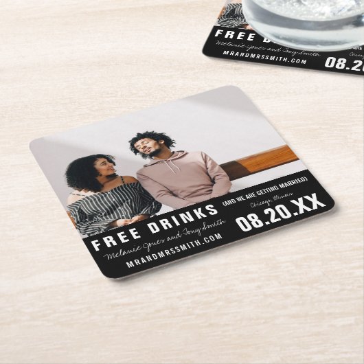 Funny Free Drinks Foto Save the Date Rechteckiger Pappuntersetzer (angewinkelt)