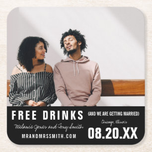 Funny Free Drinks Foto Save the Date Rechteckiger Pappuntersetzer