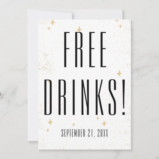 Funny Free Drinks Gold Sparkle Wedding Save The Date (Vorderseite)