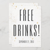 Funny Free Drinks Gold Sparkle Wedding Save The Date (Vorne/Hinten)