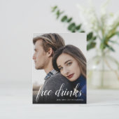 Funny Free Drinks Hochzeitsfest Foto Save the Date Ankündigungspostkarte (Stehend Vorderseite)