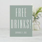 Funny Free Drinks Hochzeitssage Grün Save the Date (Stehend Vorderseite)