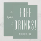 Funny Free Drinks Hochzeitssage Grün Save the Date (Vorne/Hinten)