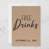 Funny Free Drinks Kraft Paper Save the Date (Vorderseite)