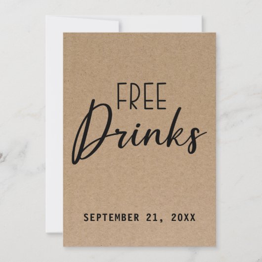 Funny Free Drinks Kraft Paper Save the Date (Vorderseite)