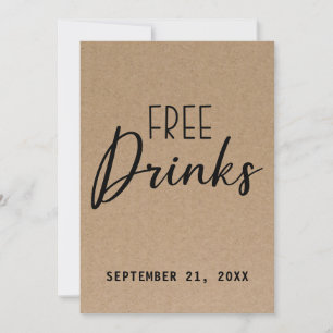 Funny Free Drinks Kraft Paper Save the Date
