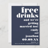 Funny Free Drinks Lässig Navy Weiß Save the Date (Vorderseite)