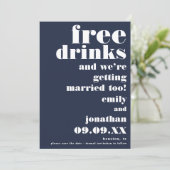 Funny Free Drinks Lässig Navy Weiß Save the Date (Stehend Vorderseite)
